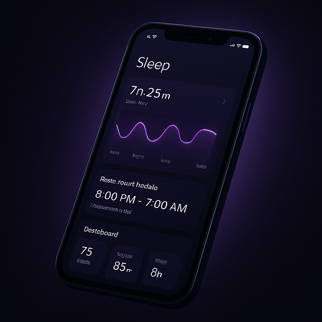 SleepLog dashboard mockup on a smartphone